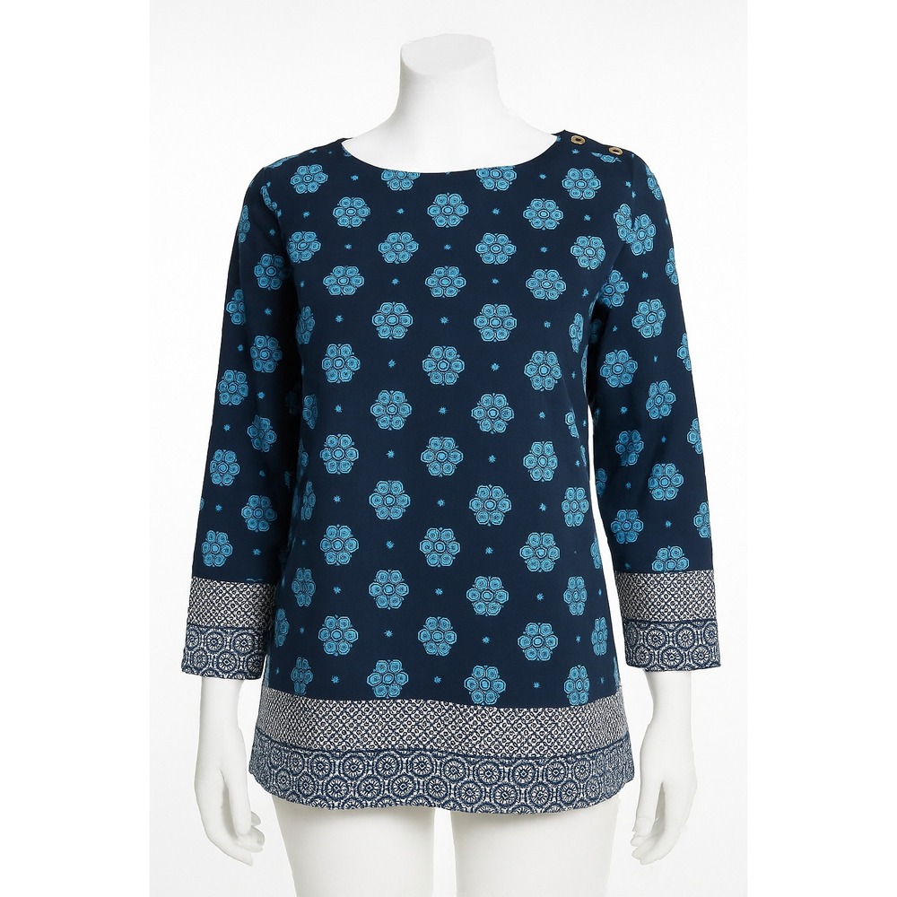 Charter Club Shirt Top Med. Women Geometric 3/4 Sleeves Artsy Boho Cottagecore